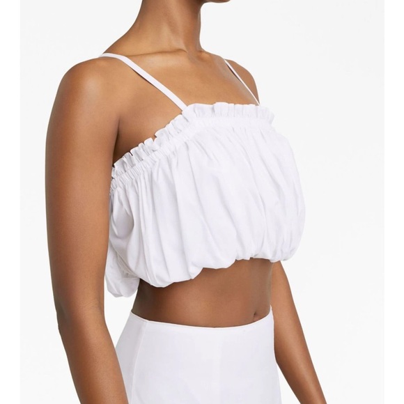 Cinqt a Sept Ivee puffball cropped cotton top Reg. $225 white SZ XXS | O/2 - Picture 2 of 7